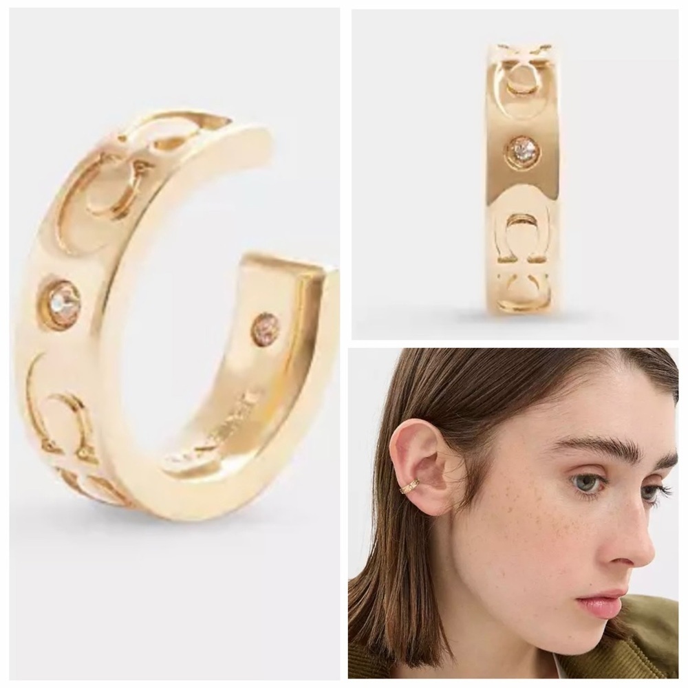 NWT Coach Signature Kissing Ear Cuff Gold